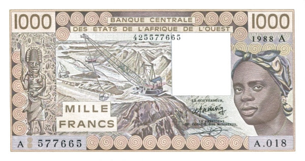 WEST AFRICAN STATES – CÔTE D’IVOIRE / IVORY COAST 1000 Francs 1981 Pick 107A collectible banknote