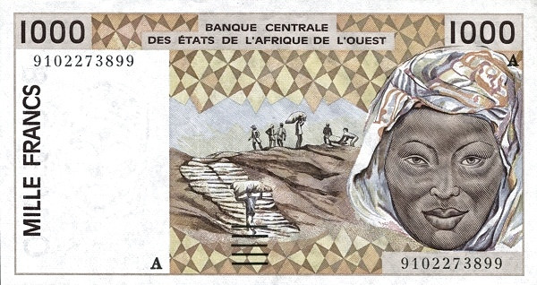 WEST AFRICAN STATES – CÔTE D’IVOIRE / IVORY COAST 1000 Francs 1991 Pick 111A collectible banknote