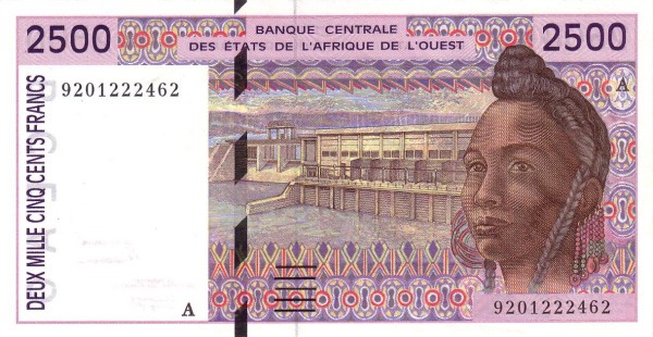 WEST AFRICAN STATES – CÔTE D’IVOIRE / IVORY COAST 2500 Francs 1992 Pick 112A collectible banknote