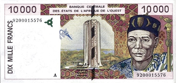 WEST AFRICAN STATES – CÔTE D’IVOIRE / IVORY COAST 10000 Francs 1992 Pick 114A collectible banknote