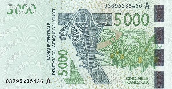 WEST AFRICAN STATES – CÔTE D’IVOIRE / IVORY COAST 5000 Francs 2003 Pick 117A collectible banknote