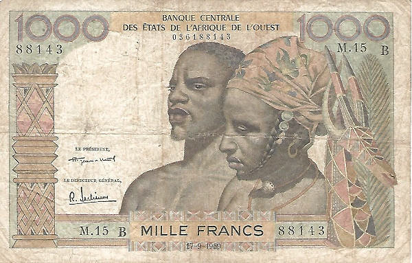WEST AFRICAN STATES – DAHOMEY / BÉNIN 1000 Francs 1959 Pick 203B