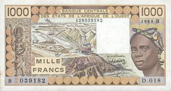 WEST AFRICAN STATES – BÉNIN 1000 Francs 1981 Pick 207B