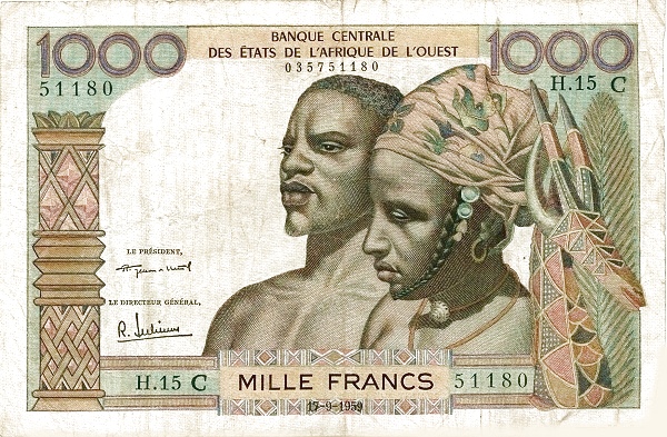 WEST AFRICAN STATES – UPPER VOLTA / BURKINA FASO 1000 Francs 1959 Pick 303C