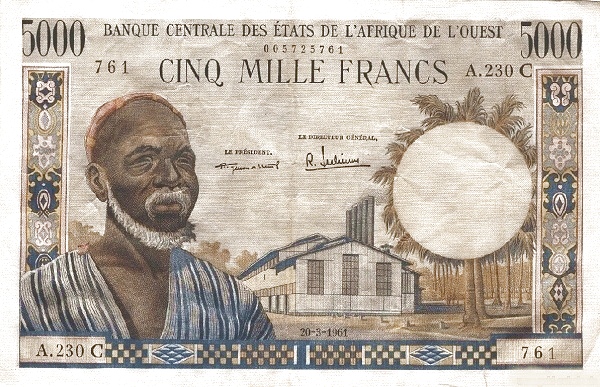WEST AFRICAN STATES – UPPER VOLTA / BURKINA FASO 5000 Francs 1961 Pick 304C