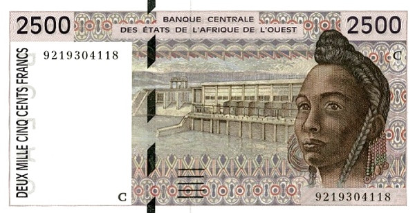 WEST AFRICAN STATES – BURKINA FASO 2500 Francs 1992 Pick 312C collectible banknote