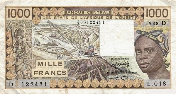 WEST AFRICAN STATES – MALI 1000 Francs 1981 Pick 406D collectible banknote