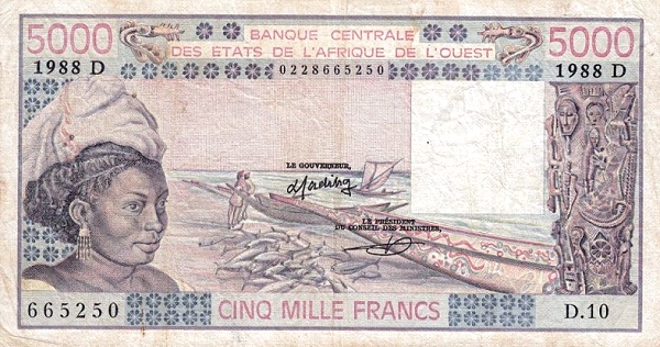 WEST AFRICAN STATES – MALI 5000 Francs 1981 Pick 407D collectible banknote