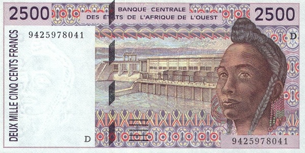 WEST AFRICAN STATES – MALI 2500 Francs 1992 Pick 412D collectible banknote