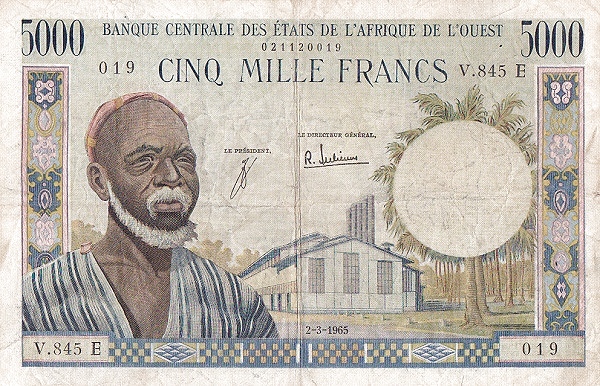 WEST AFRICAN STATES – MAURITANIA 5000 Francs 1961 Pick 504E collectible banknote