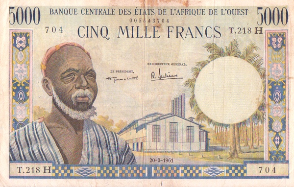 WEST AFRICAN STATES – NIGER 5000 Francs 1961 Pick 604H collectible banknote