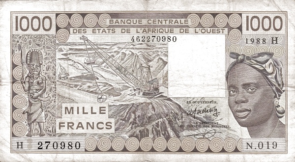 WEST AFRICAN STATES – NIGER 1000 Francs 1981 Pick 607H collectible banknote
