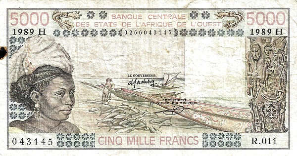 WEST AFRICAN STATES – NIGER 5000 Francs 1977 Pick 608H collectible banknote