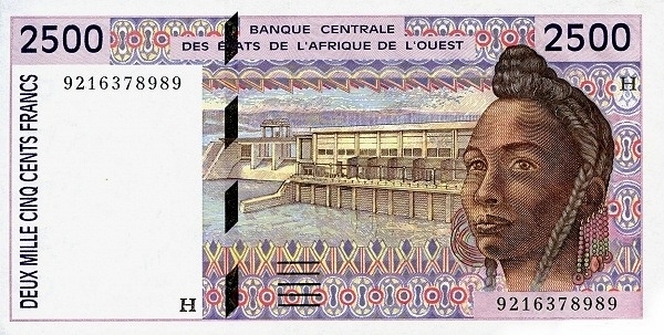 WEST AFRICAN STATES – NIGER 2500 Francs 1992 Pick 612H collectible banknote