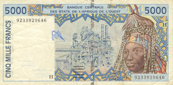 WEST AFRICAN STATES – NIGER 5000 Francs 1992 Pick 613H collectible banknote