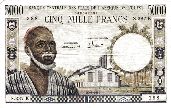 WEST AFRICAN STATES – SENEGAL 5000 Francs 1959 Pick 704K collectible banknote