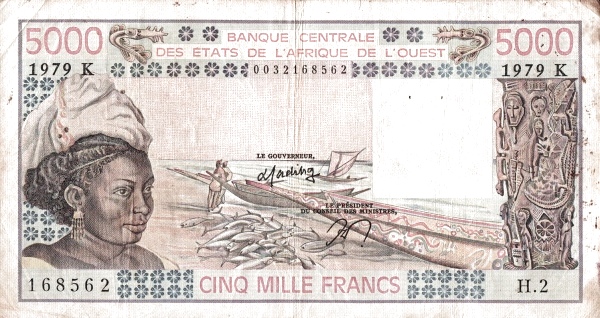 WEST AFRICAN STATES – SENEGAL 5000 Francs 1977 Pick 708K collectible banknote