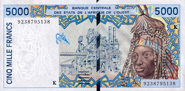 WEST AFRICAN STATES – SENEGAL 5000 Francs 1992 Pick 713K collectible banknote