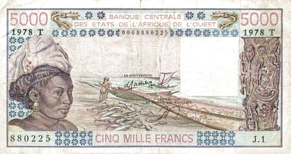 WEST AFRICAN STATES – TOGO 5000 Francs 1977 Pick 808T collectible banknote