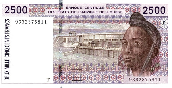 WEST AFRICAN STATES – TOGO 2500 Francs 1992 Pick 812T collectible banknote