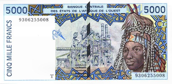 WEST AFRICAN STATES – TOGO 5000 Francs 1992 Pick 813T collectible banknote