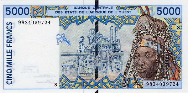 WEST AFRICAN STATES -GUINEA BISSAU 5000 Francs 1997 Pick 913S collectible banknote