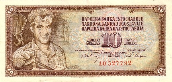 YUGOSLAVIA 10 Dinara 1968 Pick 82 collectible banknote