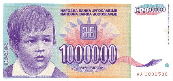 YUGOSLAVIA 1000000 Dinara 1993 Pick 120 collectible banknote