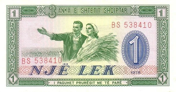 ALBANIA 1 Lek 1976 Pick 40 collectible banknote