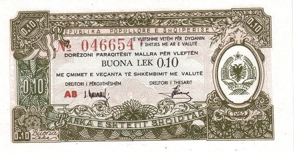 ALBANIA 10 Bon Lek 1965 Pick FX22 collectible banknote