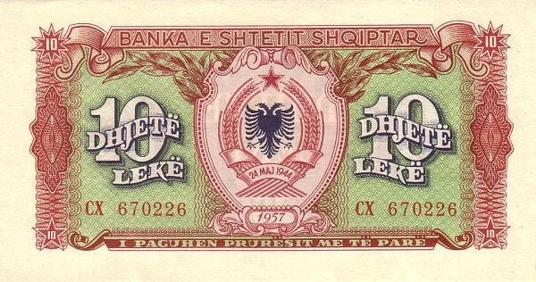 ALBANIA 10 Leke 1957 Pick 28 collectible banknote