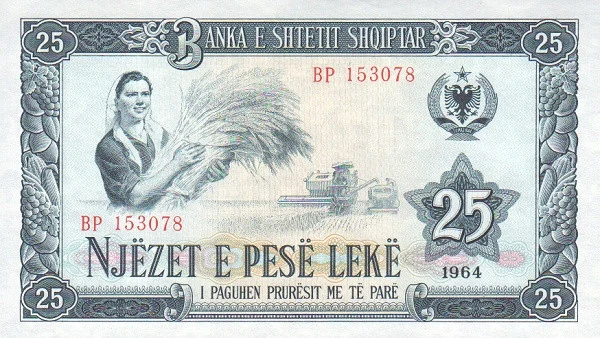 ALBANIA 25 Leke 1964 Pick 37 collectible banknote