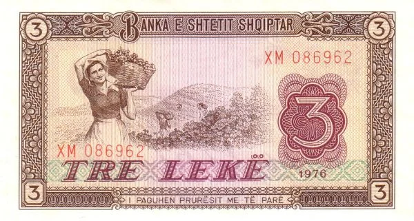 ALBANIA 3 Leke 1976 Pick 41 collectible banknote