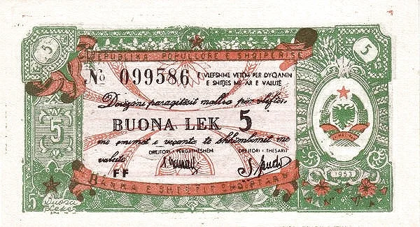 ALBANIA 5 Bon Lek 1953 Pick FX5 collectible banknote