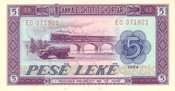 ALBANIA 5 Leke 1964 Pick 35 collectible banknote