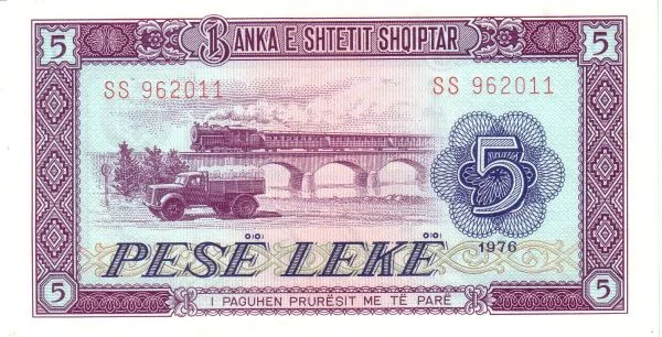 ALBANIA 5 Leke 1976 Pick 42 collectible banknote
