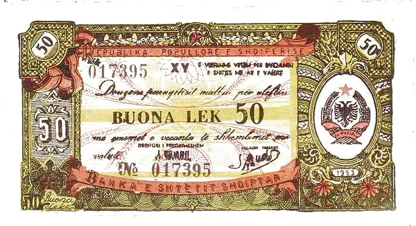 ALBANIA 50 Bon Lek 1953 Pick FX7 collectible banknote