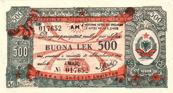ALBANIA 500 Bon Lek 1953 Pick FX9 collectible banknote